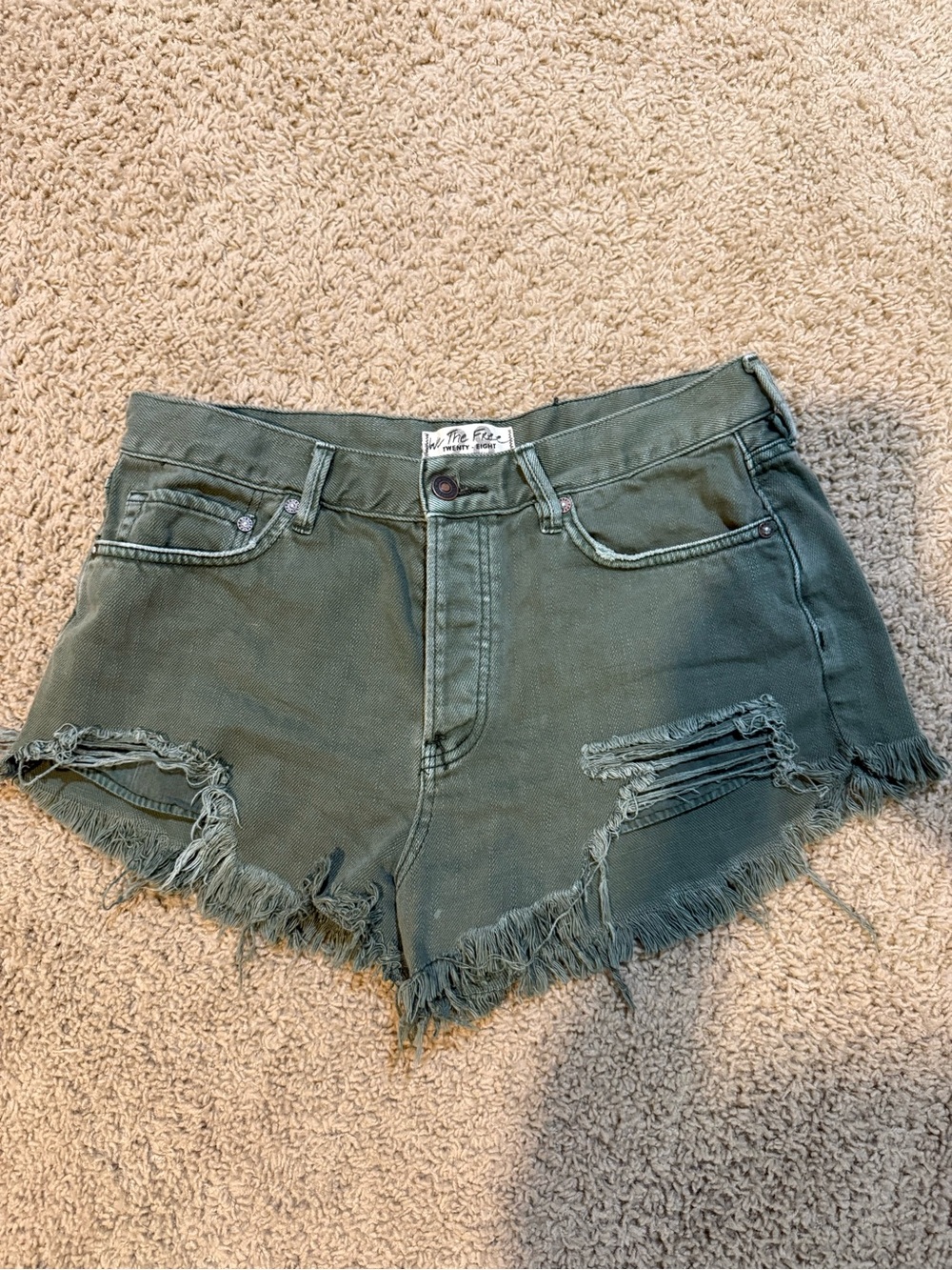 We The Free Green Frayed High-Rise Denim Shorts